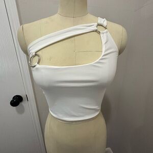 White Asymmetrical Crop Top
